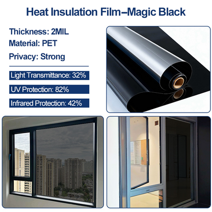 Static Cling Window Privacy Film UV Blocking Mirror Tint | 19.69 in × 39.37 in (50 cm × 100 cm)