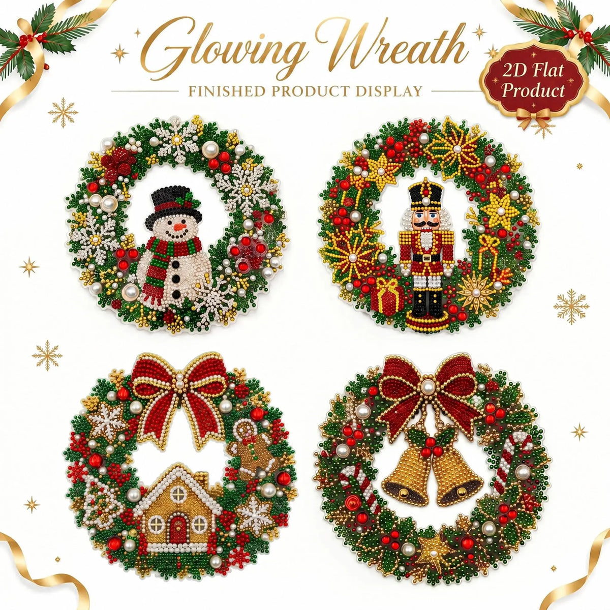 Christmas Pearl Diamond Painting Pendant Kit 9.84 Inch with LED Lights