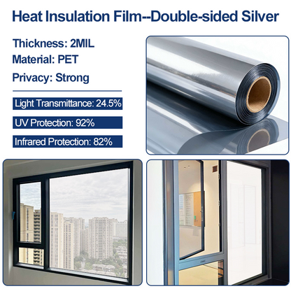 Static Cling Window Privacy Film UV Blocking Mirror Tint | 19.69 in × 39.37 in (50 cm × 100 cm)