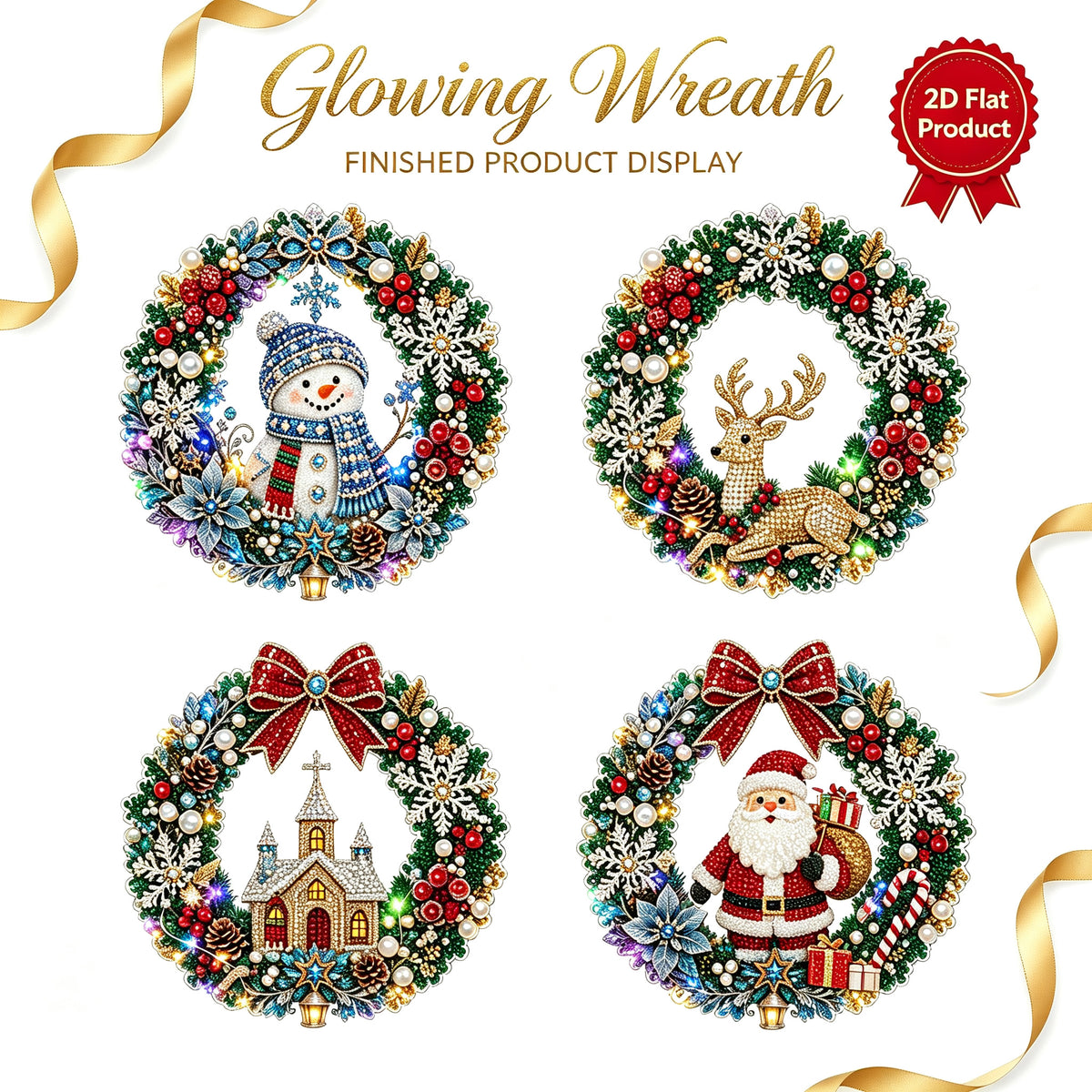 Christmas Pearl Diamond Painting Pendant Kit 9.84 Inch with LED Lights