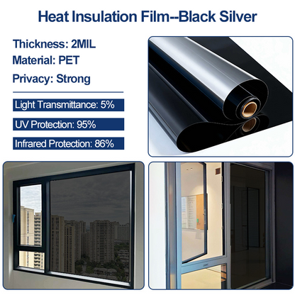 Static Cling Window Privacy Film UV Blocking Mirror Tint | 19.69 in × 39.37 in (50 cm × 100 cm)