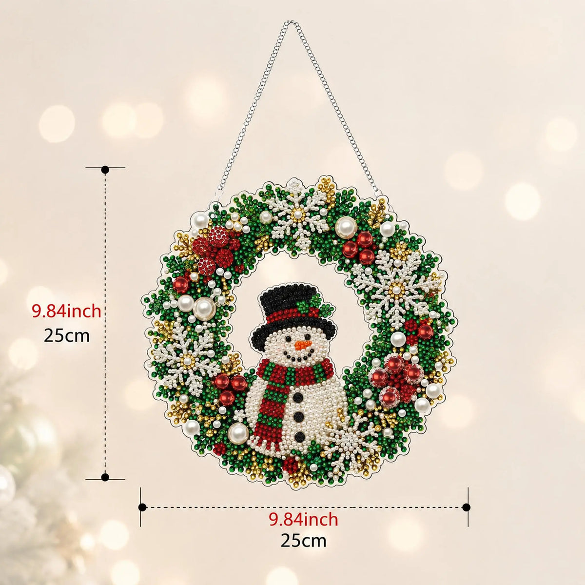 Christmas Pearl Diamond Painting Pendant Kit 9.84 Inch with LED Lights