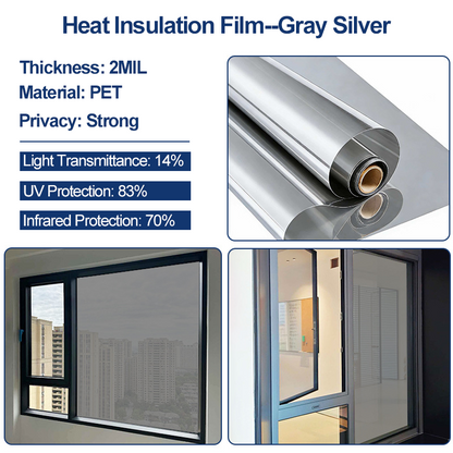 Static Cling Window Privacy Film UV Blocking Mirror Tint | 19.69 in × 39.37 in (50 cm × 100 cm)