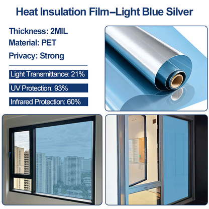 Static Cling Window Privacy Film UV Blocking Mirror Tint | 19.69 in × 39.37 in (50 cm × 100 cm)