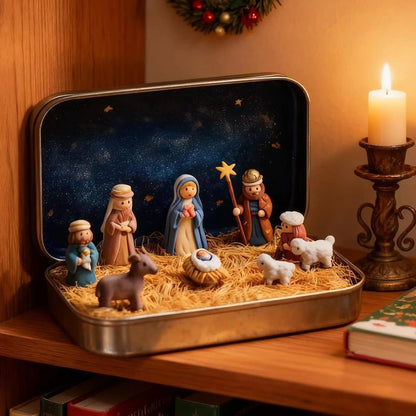 Mini Christmas Nativity Set in Tin Box