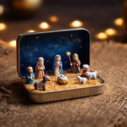 Mini Christmas Nativity Set in Tin Box