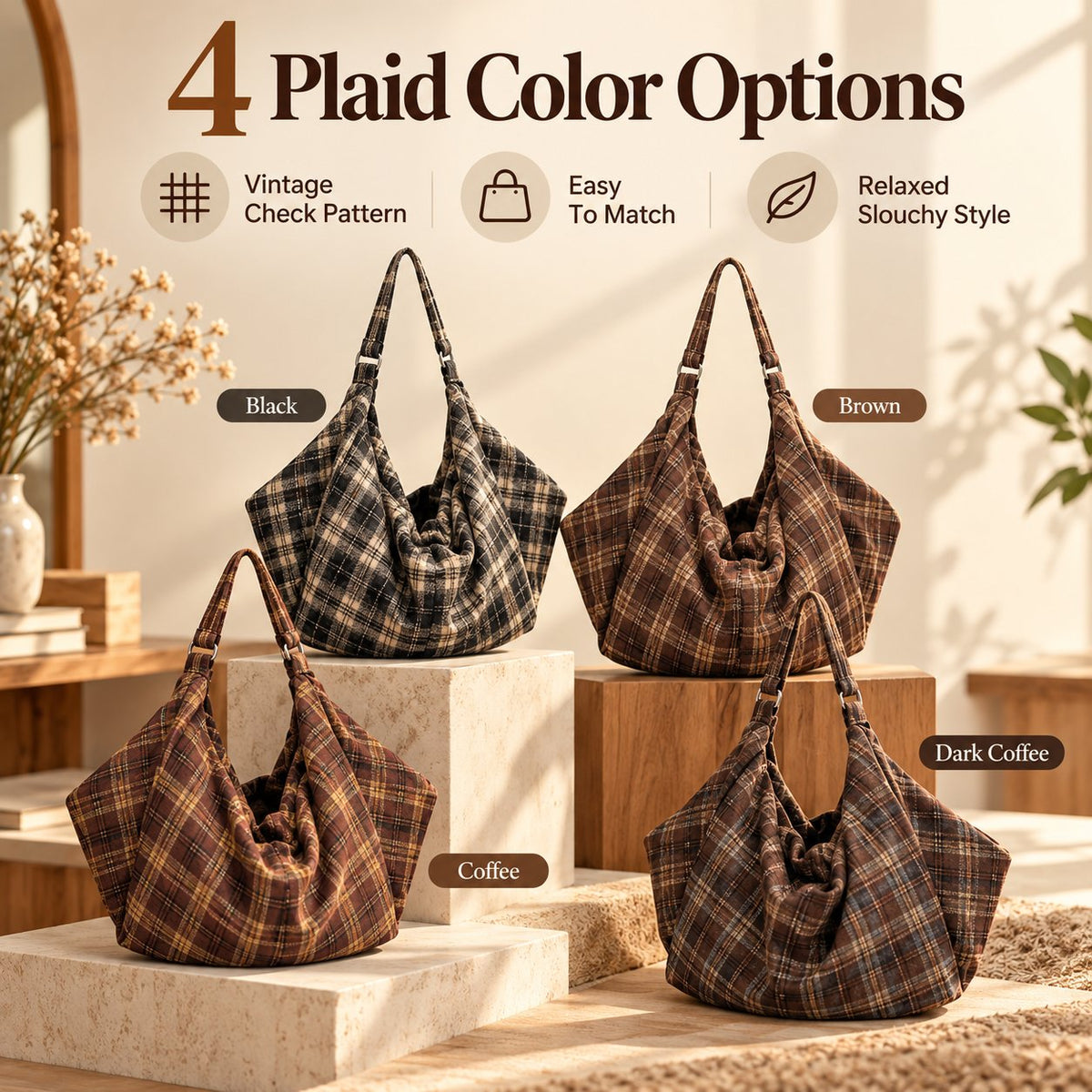 👜✨ Oversized Plaid Shoulder Bag — Extra Space, Effortless Style!